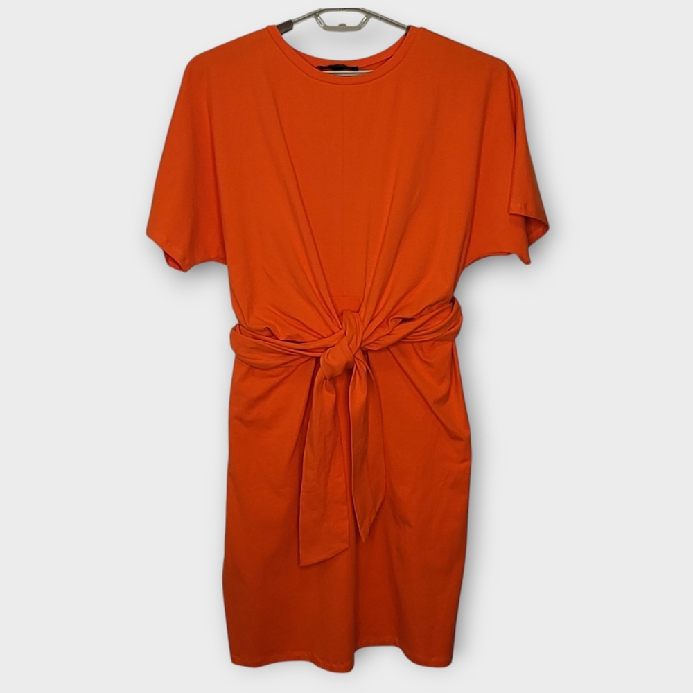 Eloquii Cross Front Tie Wrap Dress 16 Bright Orange NEW